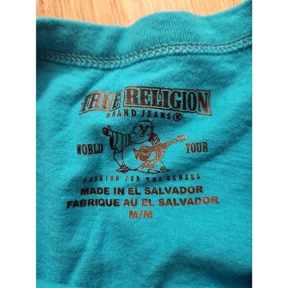 True Religion men's Medium colorblock Spellout shirt two-tone T-shirt - Picture 5 of 7